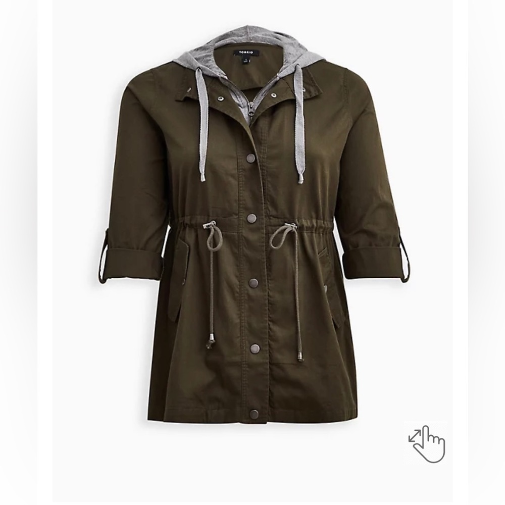 Torrid, Twill Jersey Sleeve Anorak, Olive, Size 1